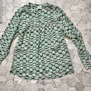 Anthropologie Dolan long sleeve sheer mint and black shirt, size medium.